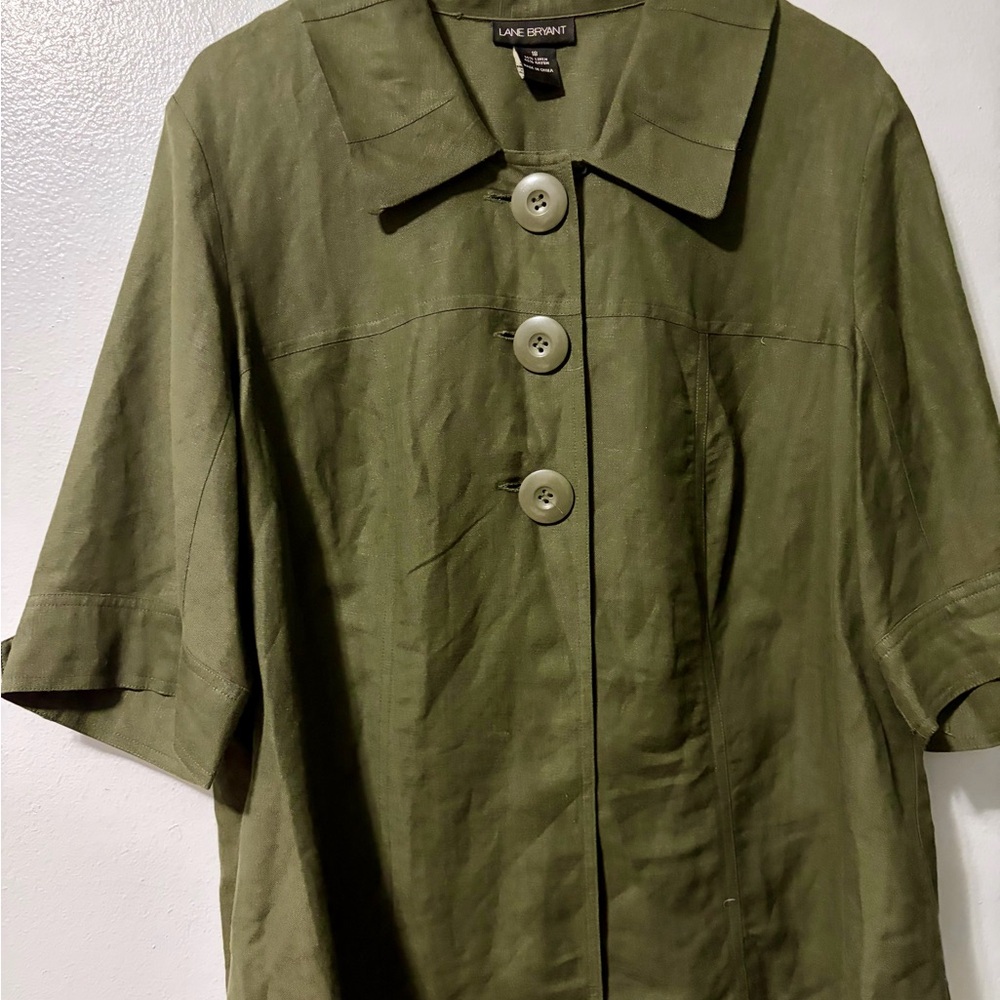 Lane Bryant Dark‎ Green Button-Up Blouse